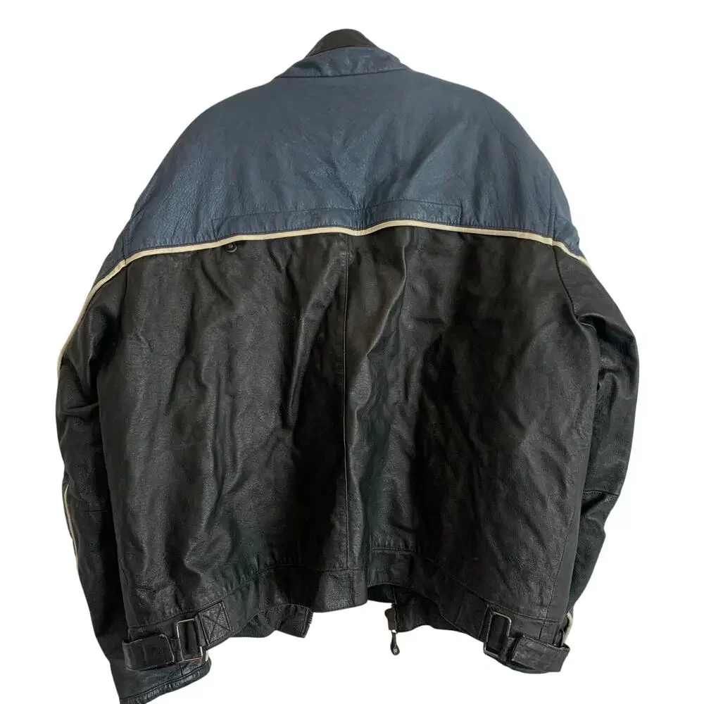 VTG Bikers Dream Mens 2XL Sz 54 Leather Jacket Motorcycle Coat Blue Racer Zip Up
